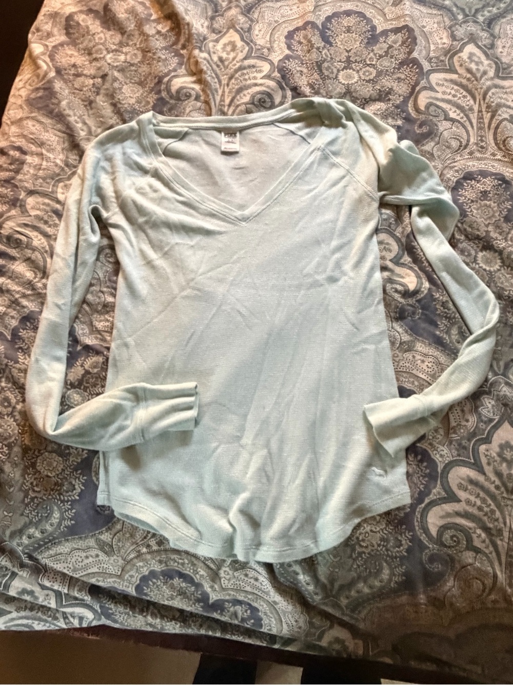 Mint Green V-Neck Women's Long Sleeve Top